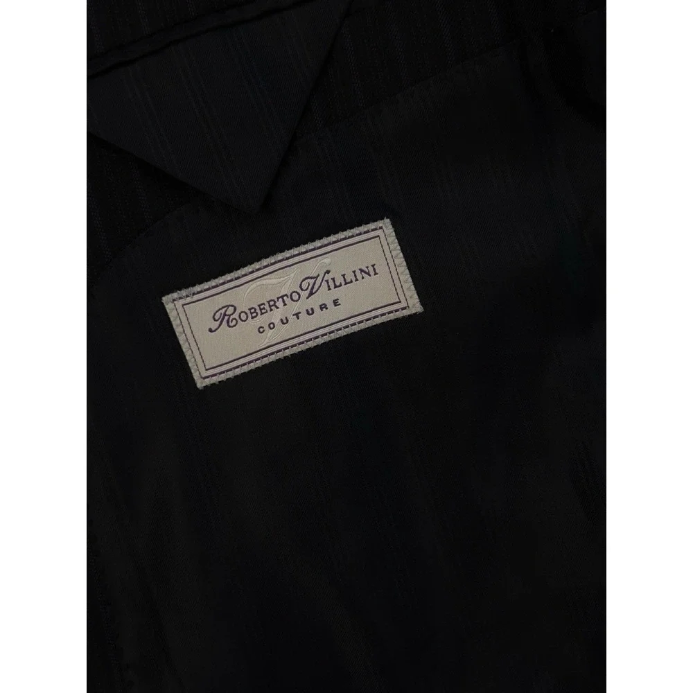 Roberto Villini Jacket Blazer Mens 48L Black/Purple‎ Striped 100% Wool 3-Button